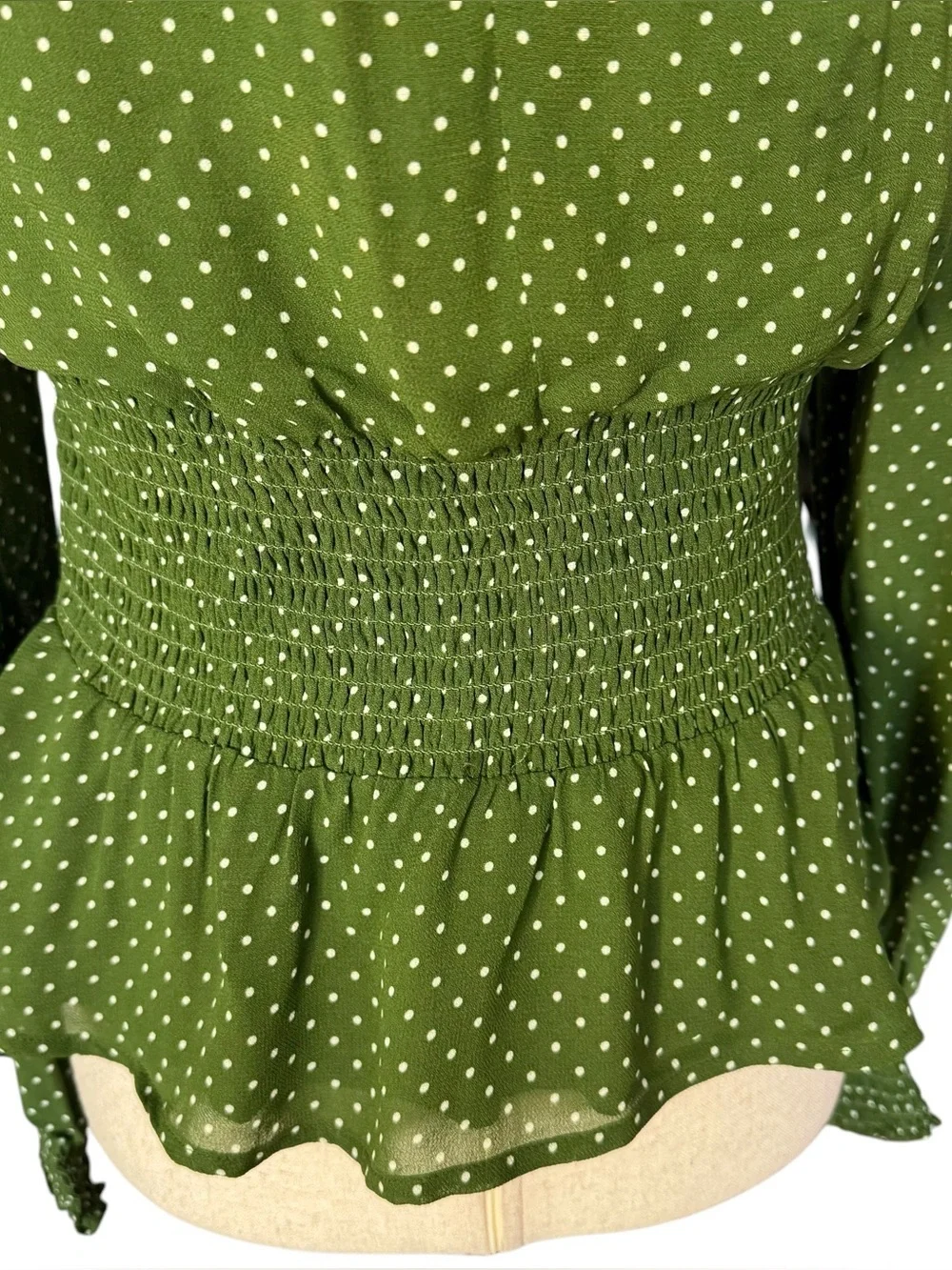 Reformation Hearth Long Sleeve Top Peat Green Polka Dot sz 8